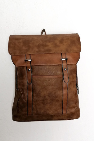 Men's Brown Leatherette Backpack With Pocket DR2006