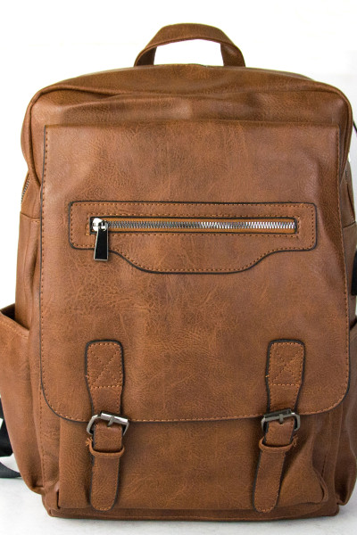 Men's Brown Back Pack Leatherette with External Pocket A2200L