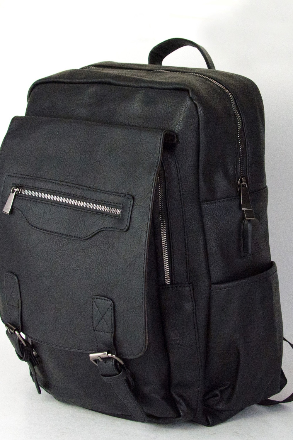 Ανδρικο μαύρο Back Pack δερματίνη με εξωτερική τσέπη A2200