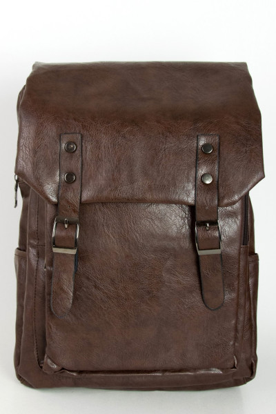 Men's brown leatherette backpack with pocket S900R
