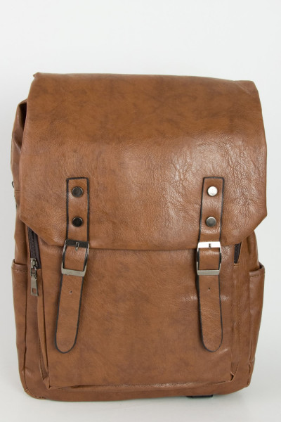 Men's Camel Leather Backpack With Pocket S900G
