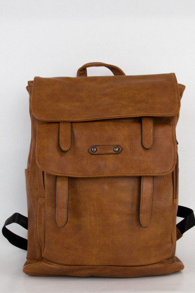 Men's camel leatherette backpack with USB port and cable S911