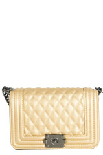 Women's Gold Quilted Charcoal Chain Bag M7836N