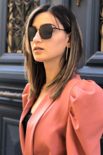 Women's Black Premium Black Frame Polygonal Sunglasses S6078L