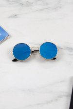 Women's Blue Round Mirror Sunglasses with Gold Frame Luxury LS6110D
