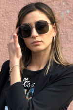 Women's Black Square Sunglasses with Silver Metal Frame Premium S9050W