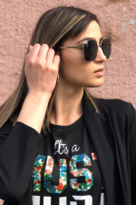 Women's Black Square Sunglasses with Silver Metal Frame Premium S9050W
