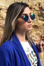 Women's Blue Polygon Mirror Luxury S9038 Sunglasses