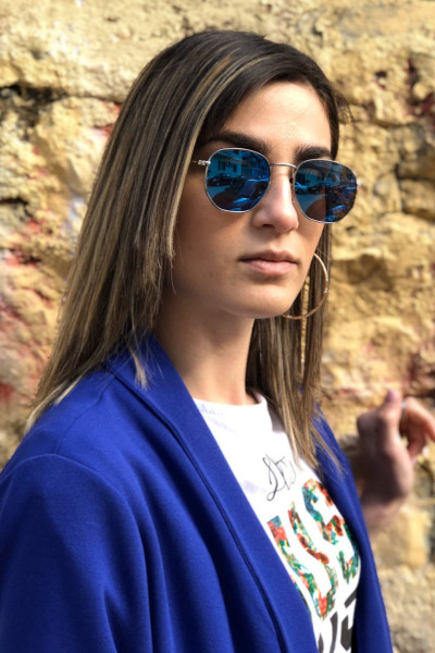 Γυναικεία μπλε πολύγωνα γυαλιά ηλίου καθρέπτης Luxury S9038