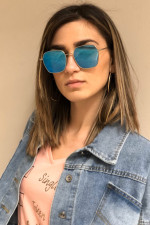 Women's Blue Premium Silver Frame Polygonal Sunglasses S6078C