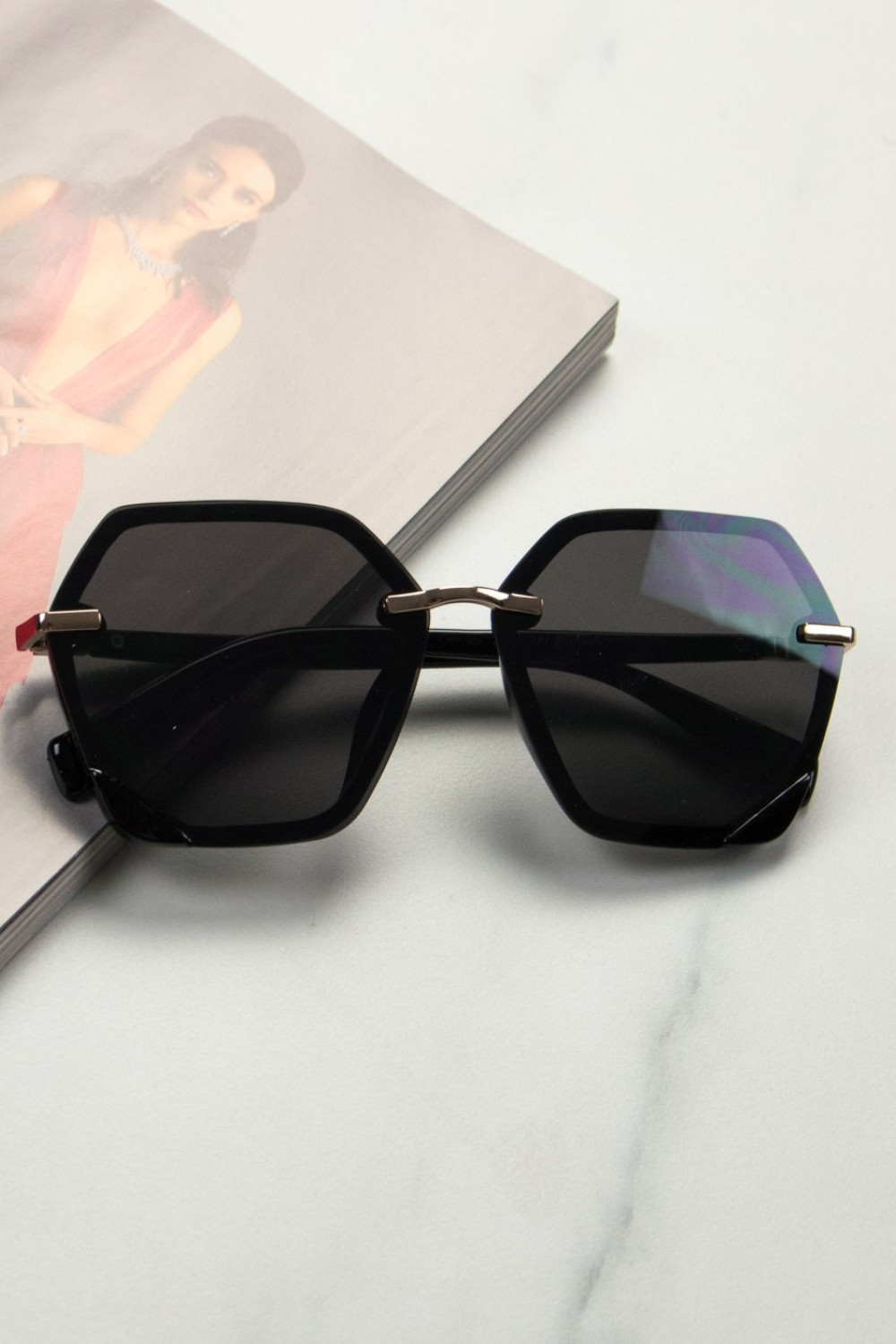 Women's black sunglasses with black frame Premium S1104K