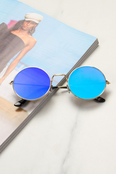 Women's Green Round Mirror Sunglasses with Gold Frame Luxury LS6110G