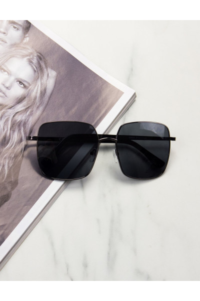 Premium S9050Z Anthracite Metal Frame Black Square Sunglasses for Women