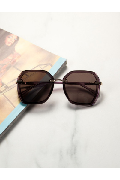 Premium S1100W Women's Purple Polygonal Sunglasses with Bone Frame