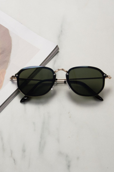 Women's green sunglasses with gold metal frame Luxury S7127G