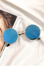 Γυναικεία μπλε στρογγυλά γυαλιά ηλίου καθρέπτης με χρυσό σκελετό Luxury LS6110D
