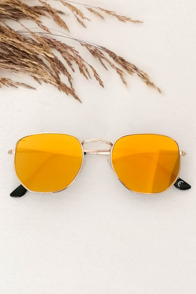 Women's gold polygon mirror sunglasses with gold frame Luxury LS3065G