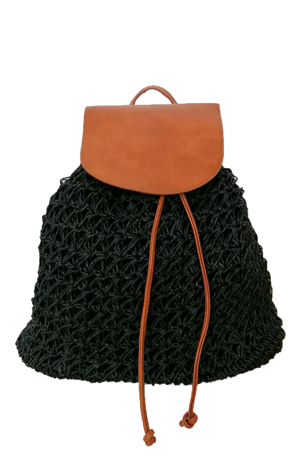 Γυναικεία μαύρη ψάθινη τσάντα πλάτης 2001660