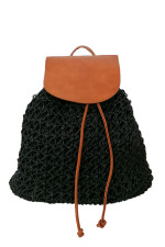 Γυναικεία μαύρη ψάθινη τσάντα πλάτης 2001660