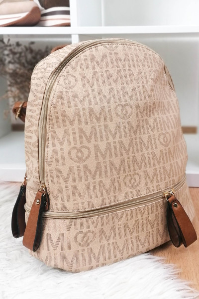 Women's beige Backpack leatherette with patterns 4335V