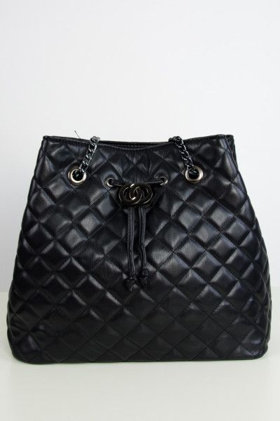 Women's Black Quilted Leatherette Shoulder Bag CK530