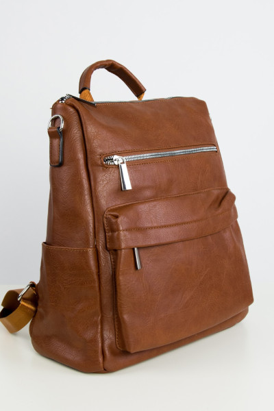 Women's Brown Leatherette Back Pack with Pocket CK5602K