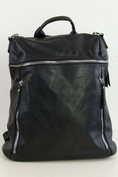 Women's black leather backpack with zipper CK5228L