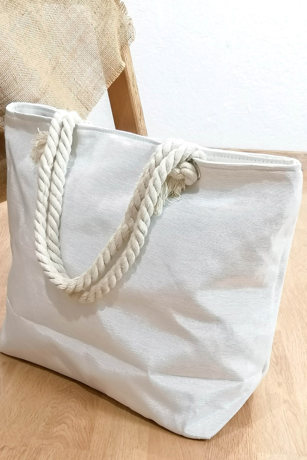 Γυναικεία εκρού τσάντα θαλάσσης με τύπωμα 201908