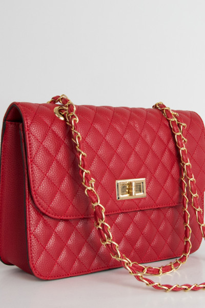 Women's quilted shoulder bag red leatherette 60663D