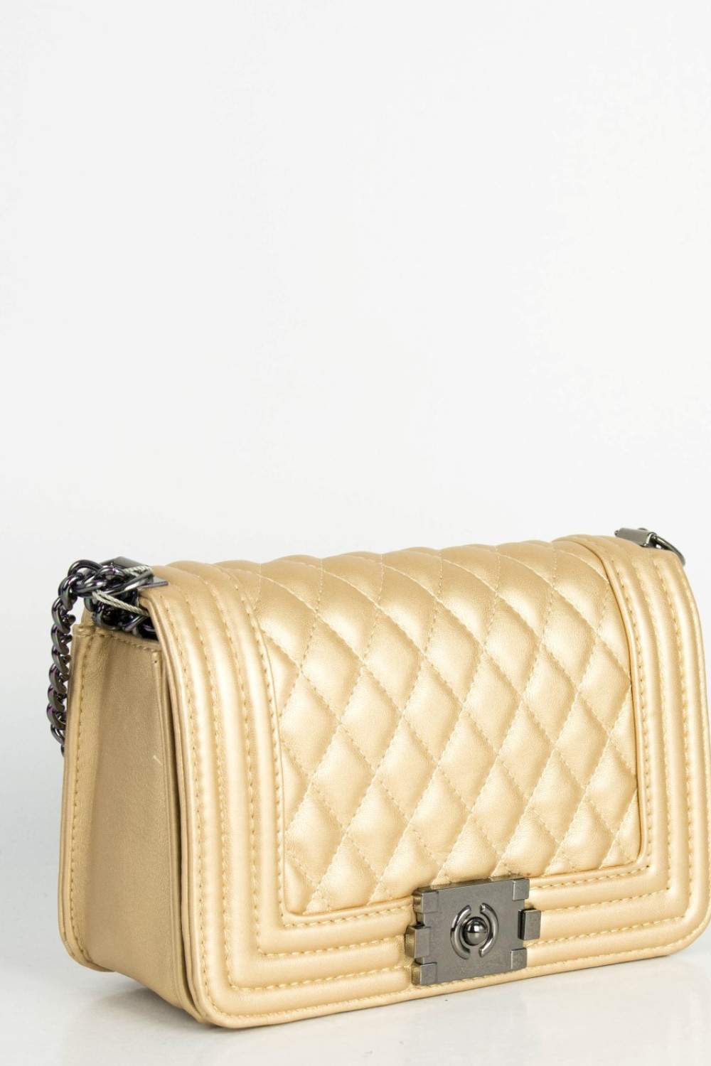 Women's Gold Quilted Charcoal Chain Bag M7836N
